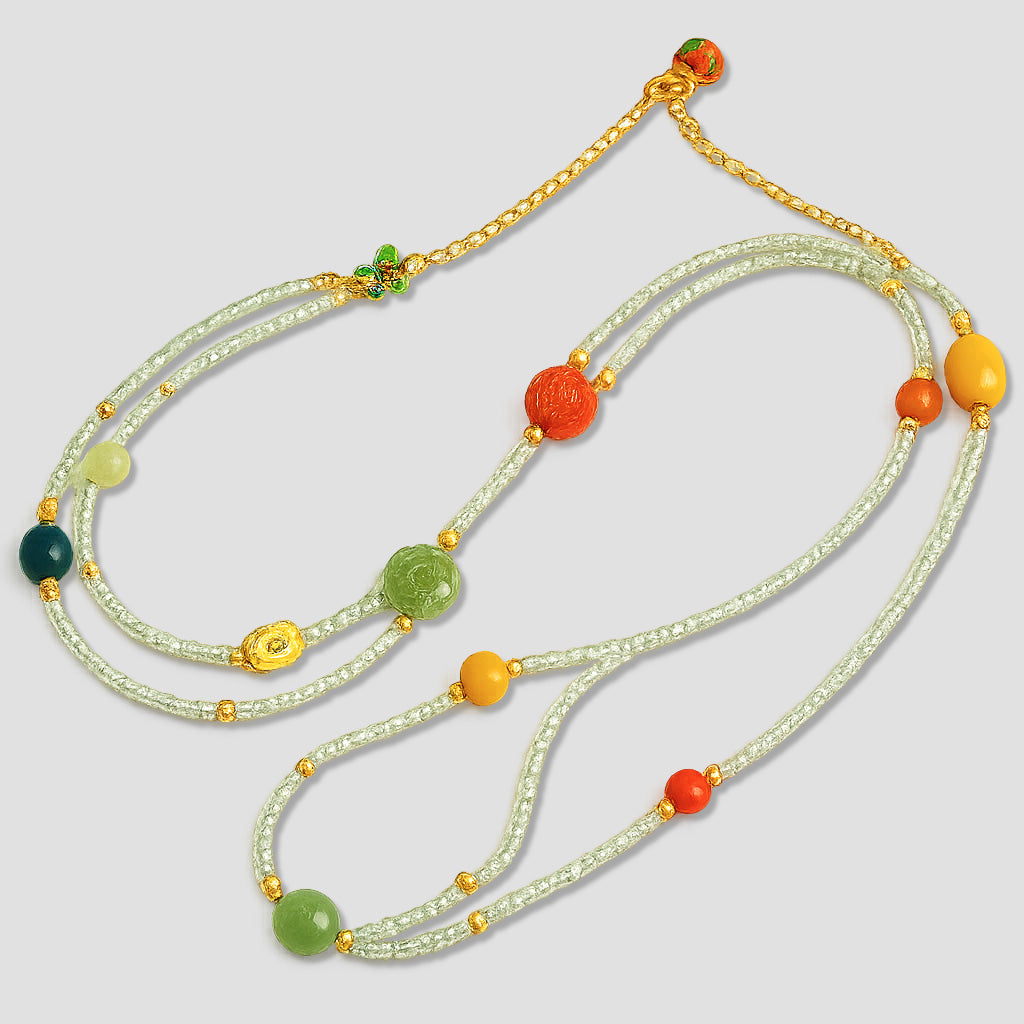 Chinese Multi-Treasure Necklace – Natural Grape Stone, Nephrite, and Gemstone Accents