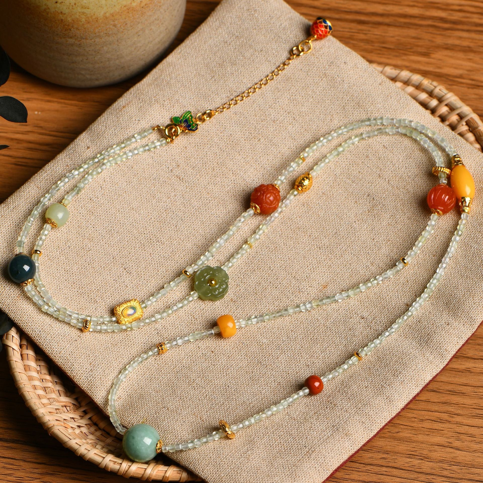 Chinese Multi-Treasure Necklace – Natural Grape Stone, Nephrite, and Gemstone Accents