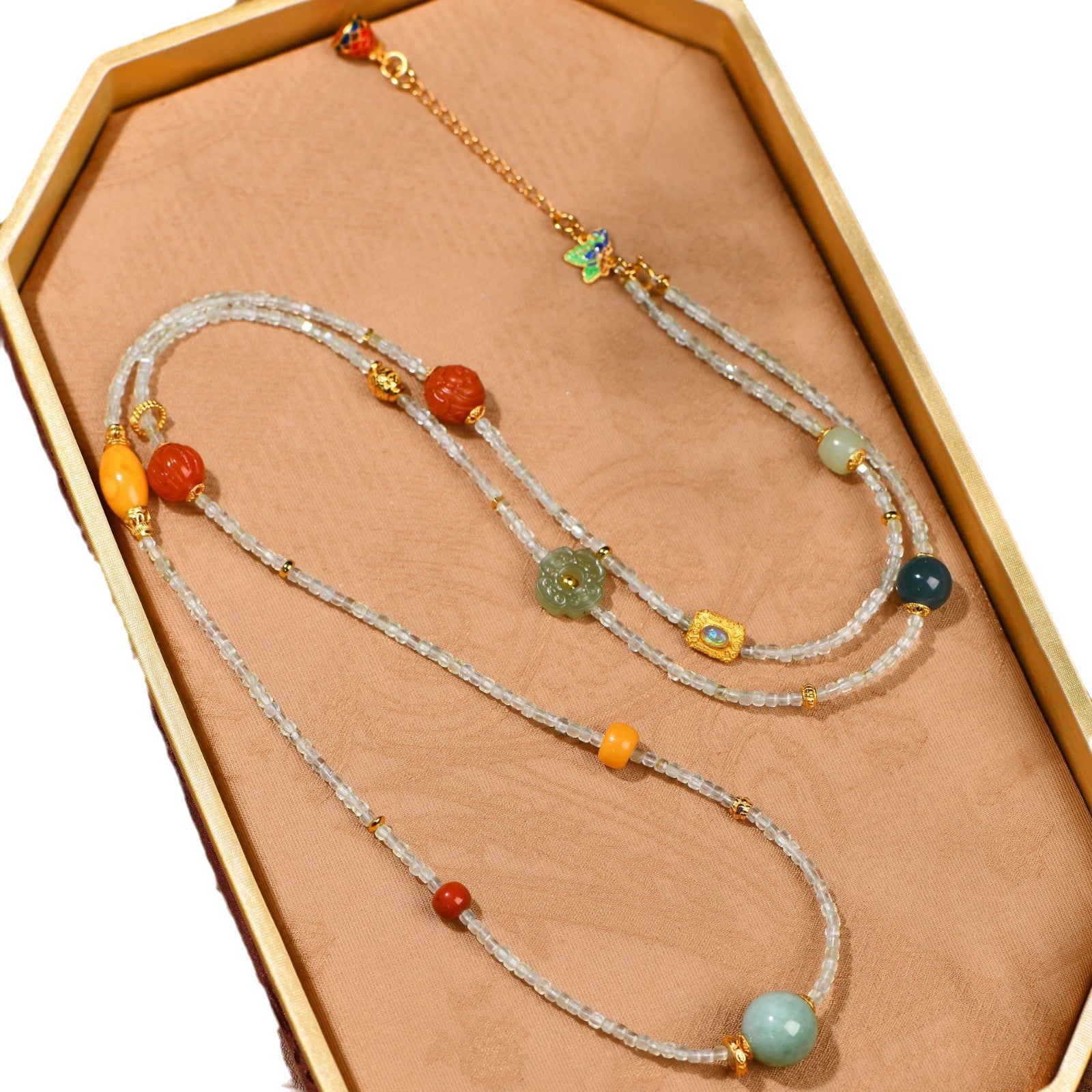 Chinese Multi-Treasure Necklace – Natural Grape Stone, Nephrite, and Gemstone Accents