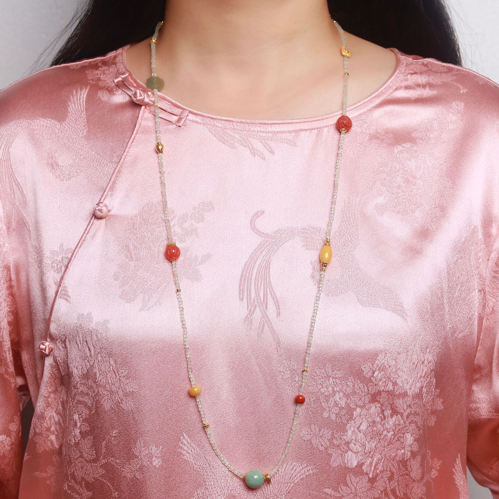 Chinese Multi-Treasure Necklace – Natural Grape Stone, Nephrite, and Gemstone Accents