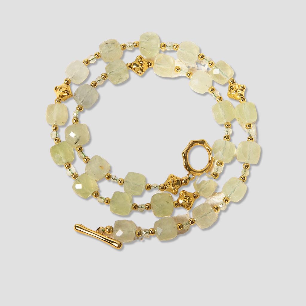 Prehnite & Gold-Plated Necklace – Everyday Elegance with Good Luck Energy