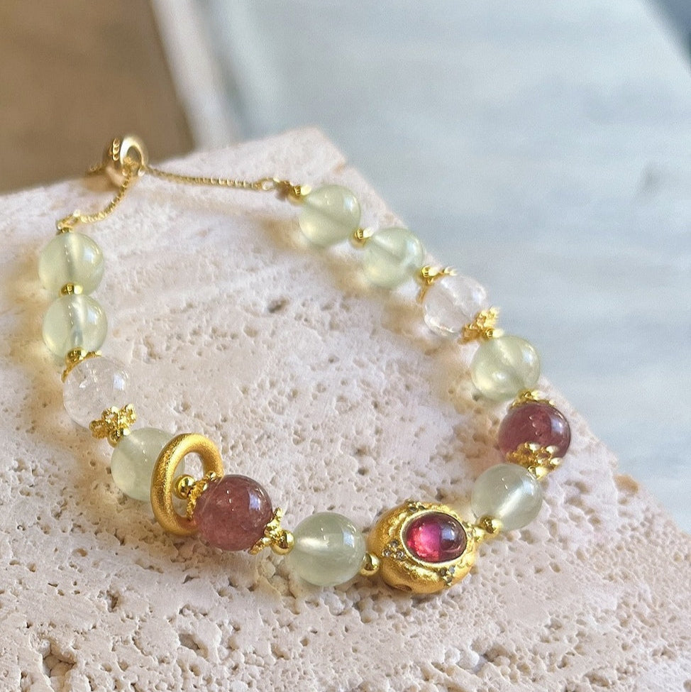 Natural Prehnite & Gold Bracelet – A Symbol of Luck and Positive Energy for Women