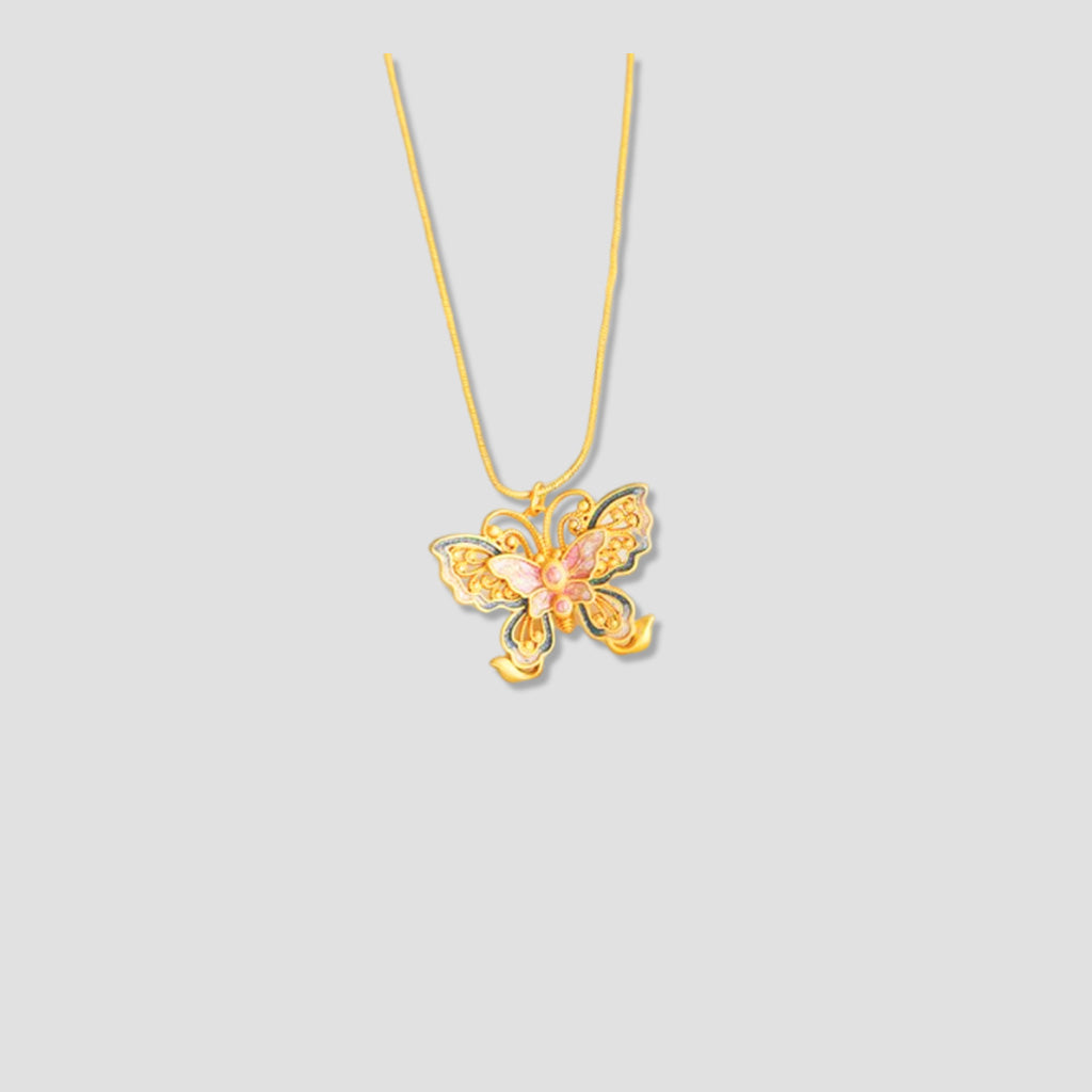 Vintage Filigree Enamel Butterfly Necklace – Timeless Elegance for Women