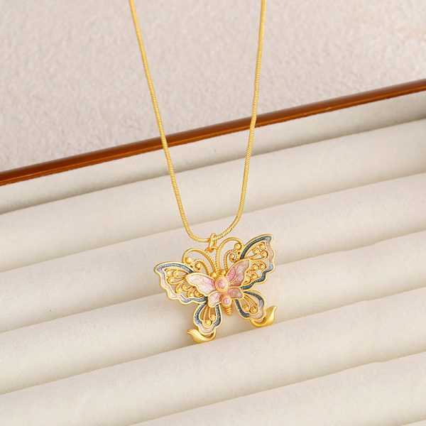 Vintage Filigree Enamel Butterfly Necklace – Timeless Elegance for Women