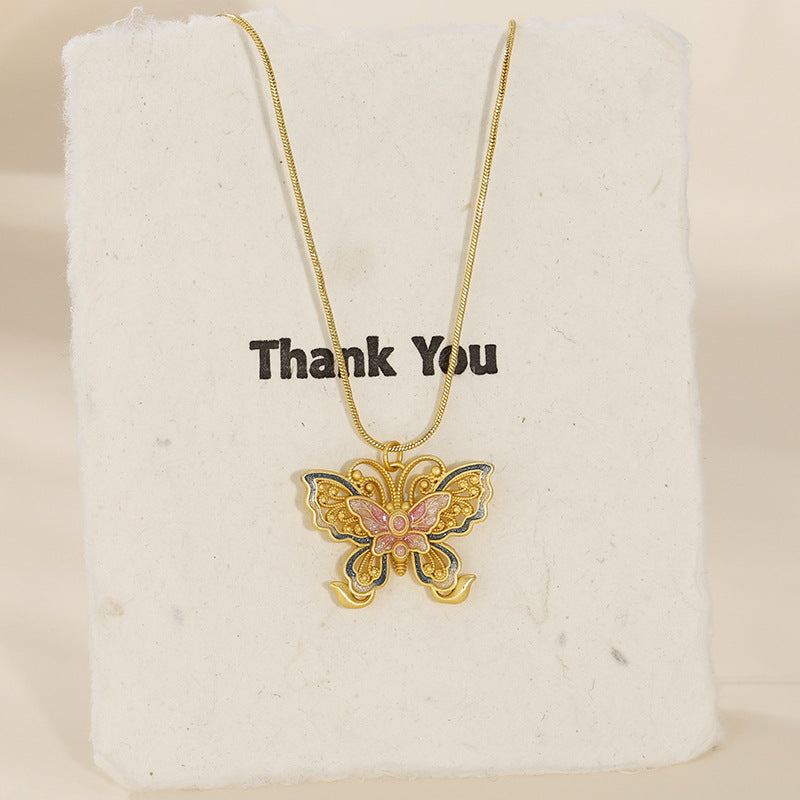 Vintage Filigree Enamel Monet Butterfly Necklace – Timeless Elegance for Women