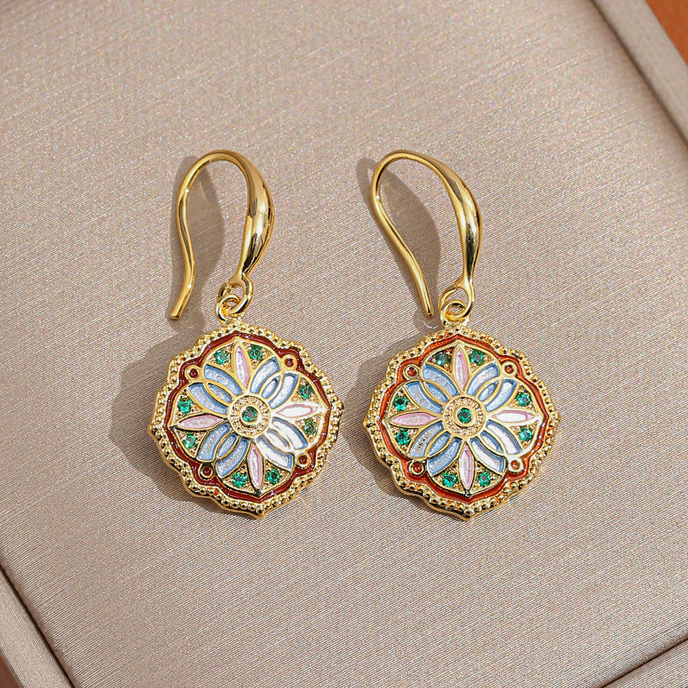 Monet's Garden Vintage Floral Enamel Earrings – Inspired by Nature's Elegance
