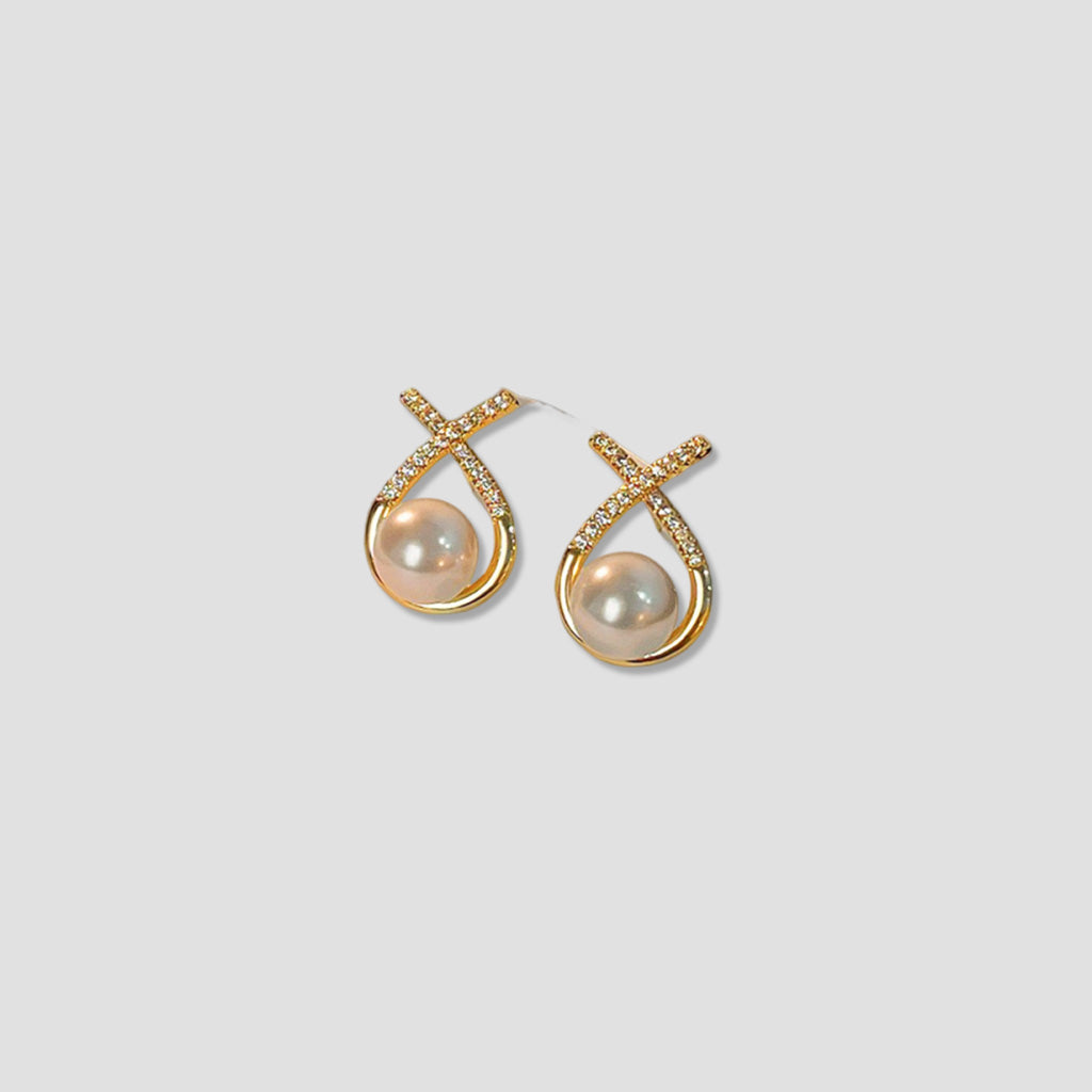 Elegant S925 Silver Needle Pearl Earrings with Zirconia Accents