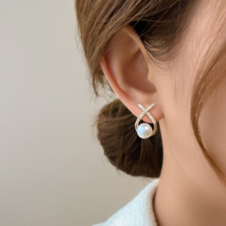 Elegant S925 Silver Needle Pearl Earrings with Zirconia Accents
