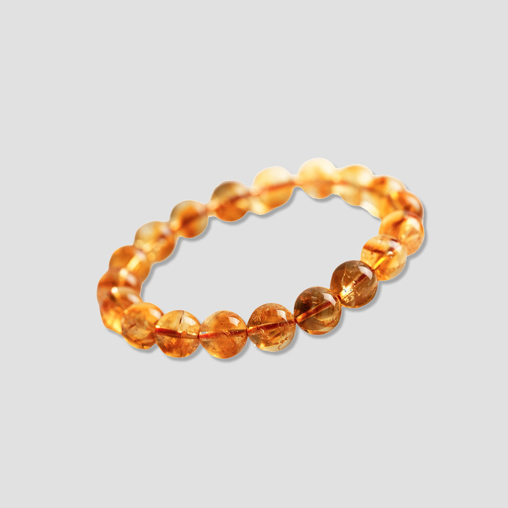 Natural Yellow Asai Crystal Pyramid Round Bead Bracelet