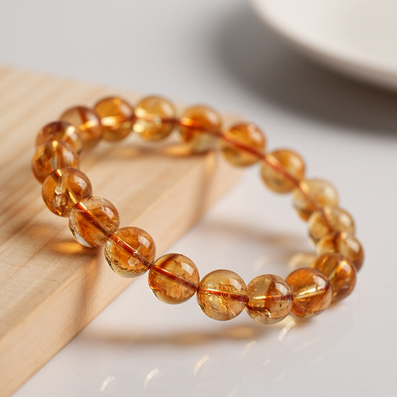 Natural Yellow Asai Crystal Pyramid Round Bead Bracelet
