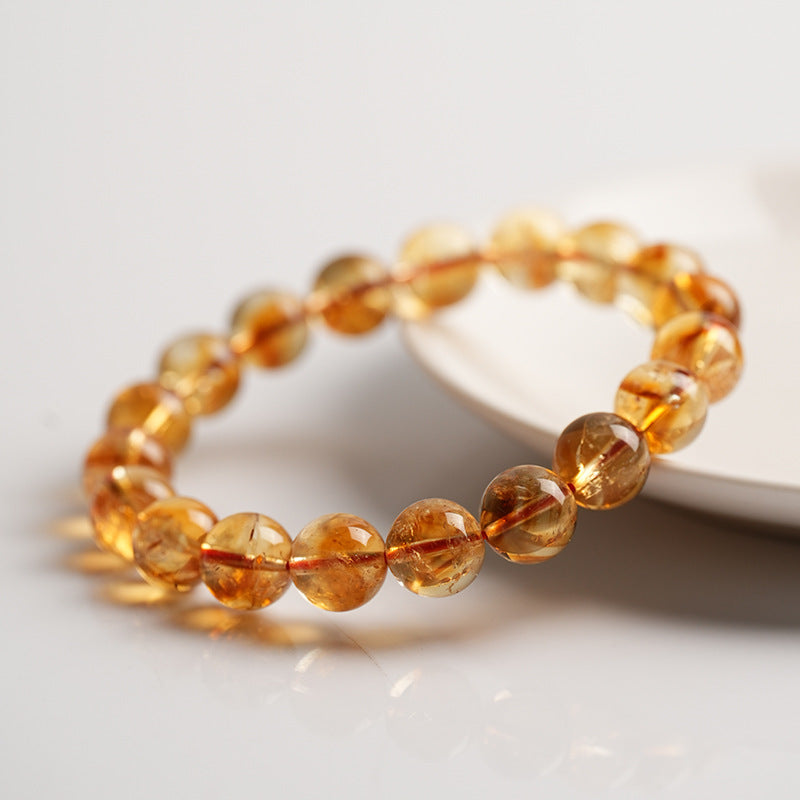 Natural Yellow Asai Crystal Pyramid Round Bead Bracelet