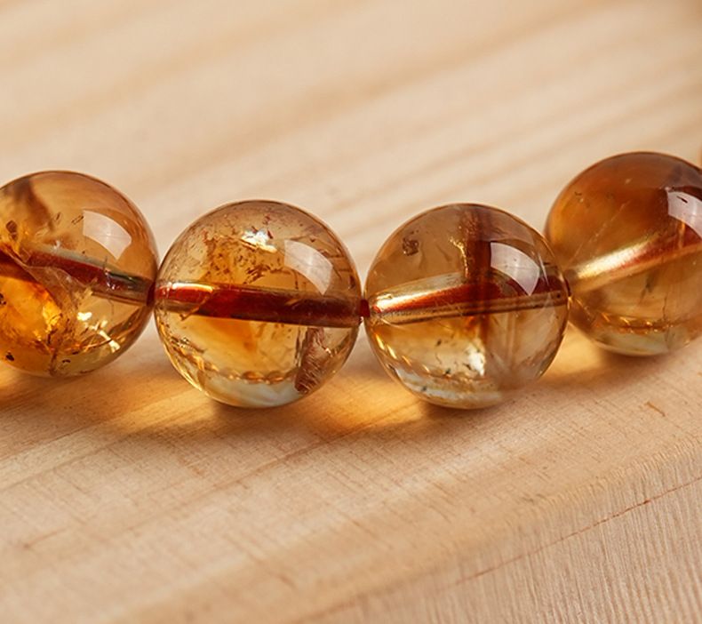 Natural Yellow Asai Crystal Pyramid Round Bead Bracelet