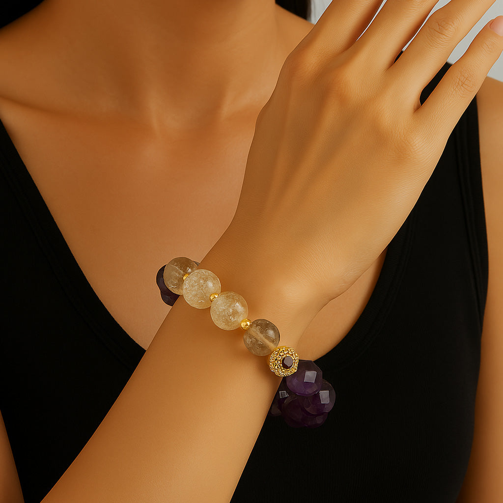3A Natural Citrine and Amethyst Rhombus Beads Bracelet
