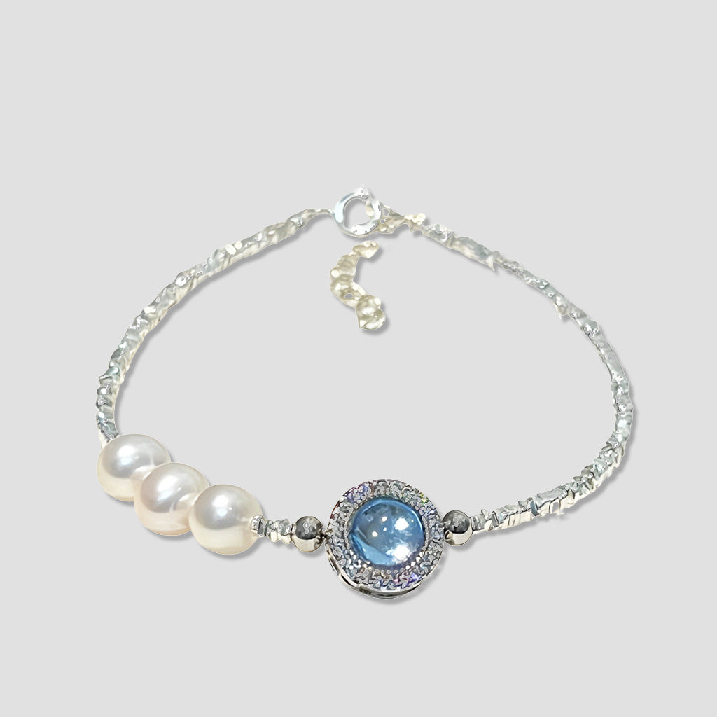 S925 Sterling Silver Natural Pearl Aquamarine Bracelet