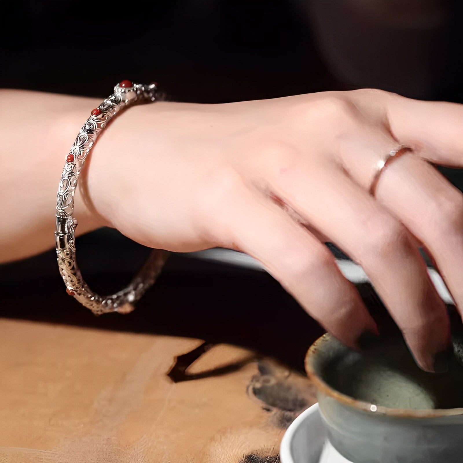 Ancient Hollow Silver Guardian Bracelet