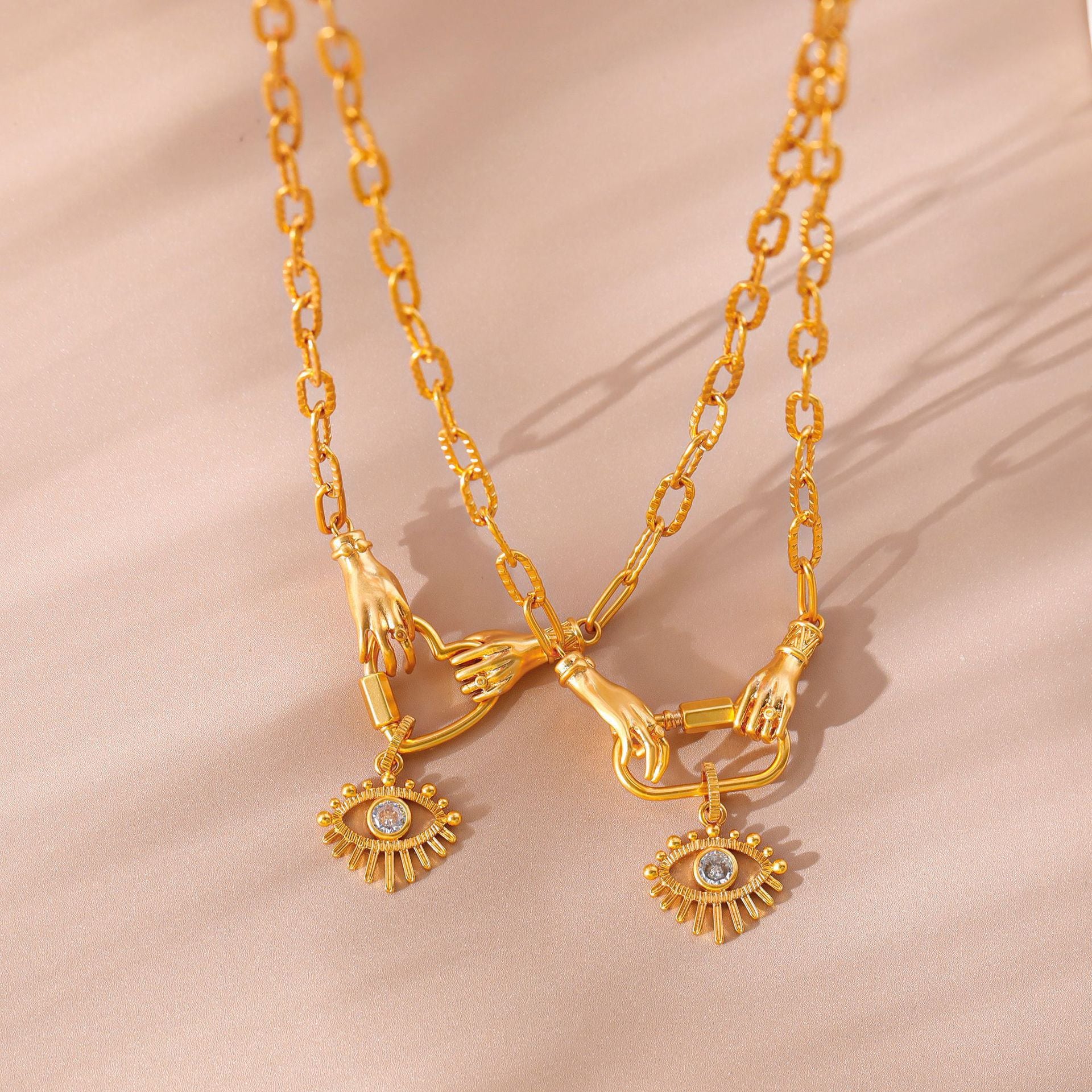 Evil Eye Guardian Clavicle Necklace with Zircon Inlay