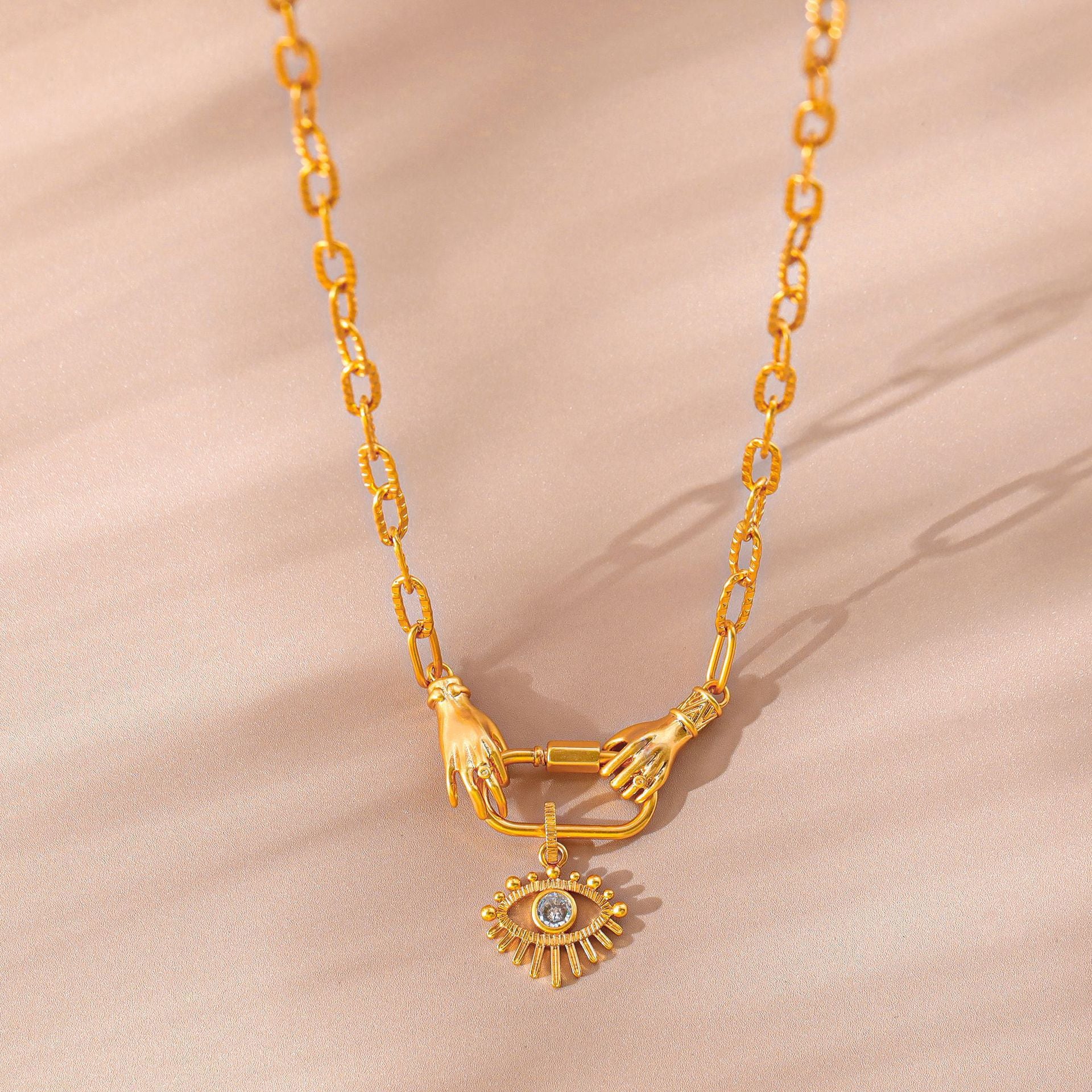 Evil Eye Guardian Clavicle Necklace with Zircon Inlay