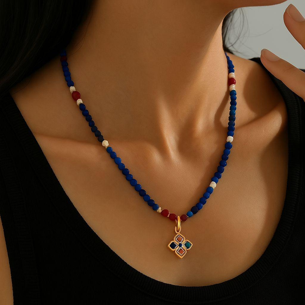 Blue Agate Fortune Necklace – Charm of Luck, Serenity & Positive Energy