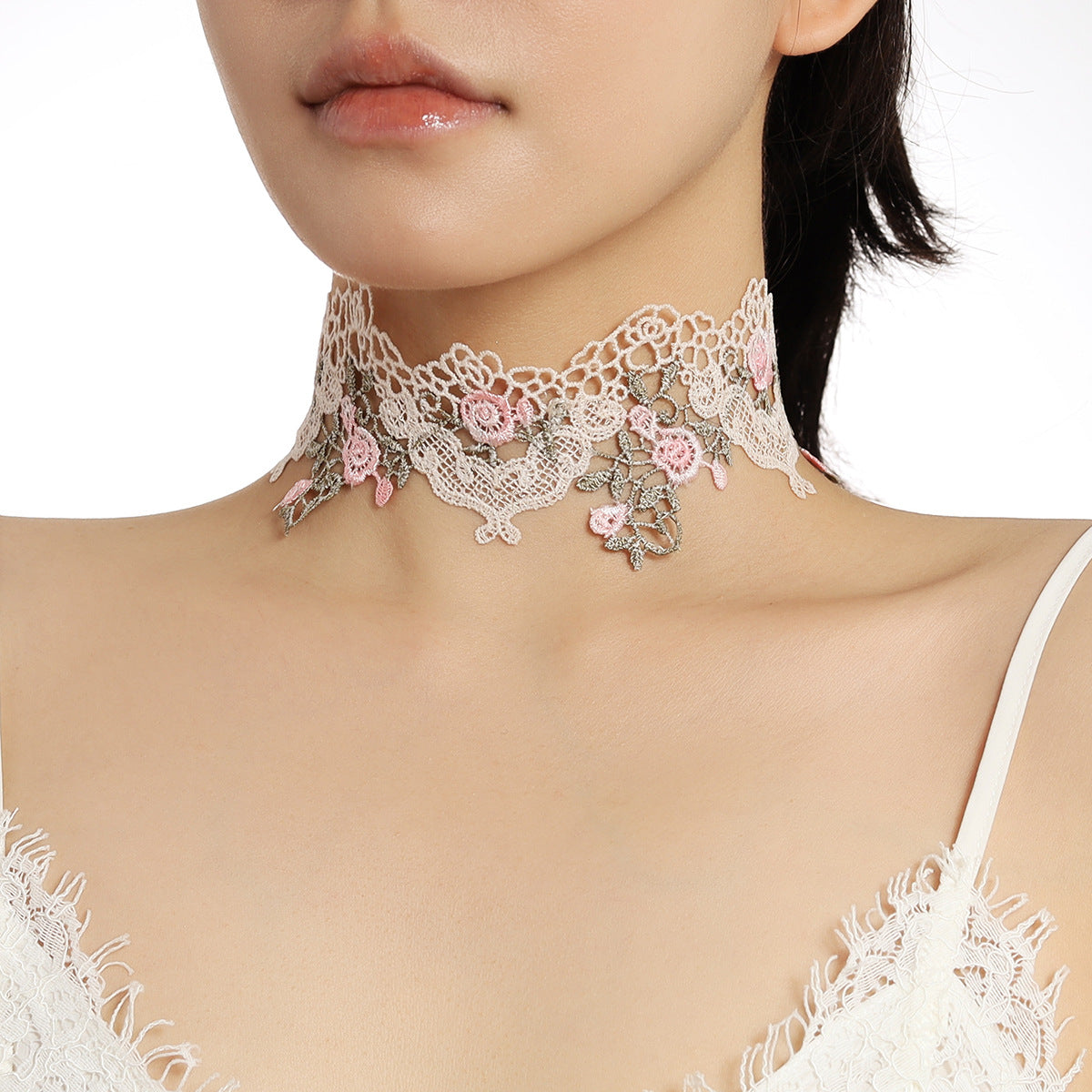 Monet’s Rose Garden Choker – Elegant Floral Lace Inspired by Impressionist Art