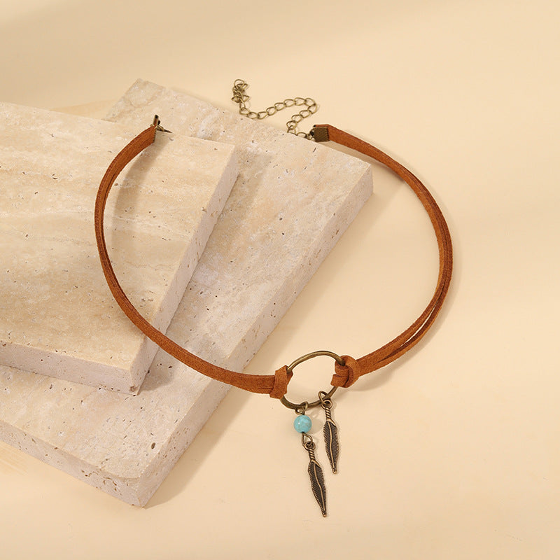 Vintage Dreamcatcher Earrings with Turquoise and Feather Tassels – Choker Included