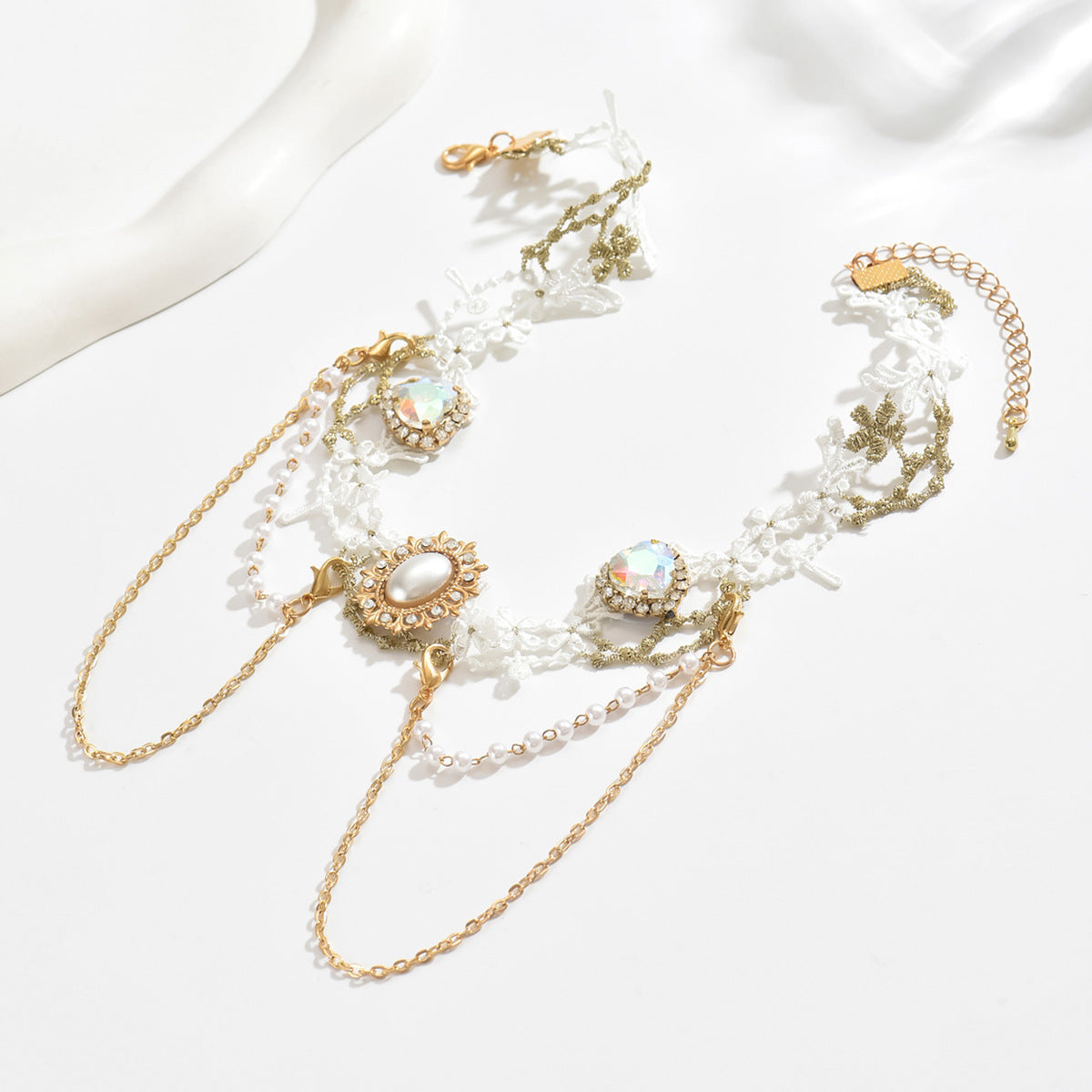 Vintage Pearl Tassel Choker – Elegant Waterfall of Pearls and Rhinestones