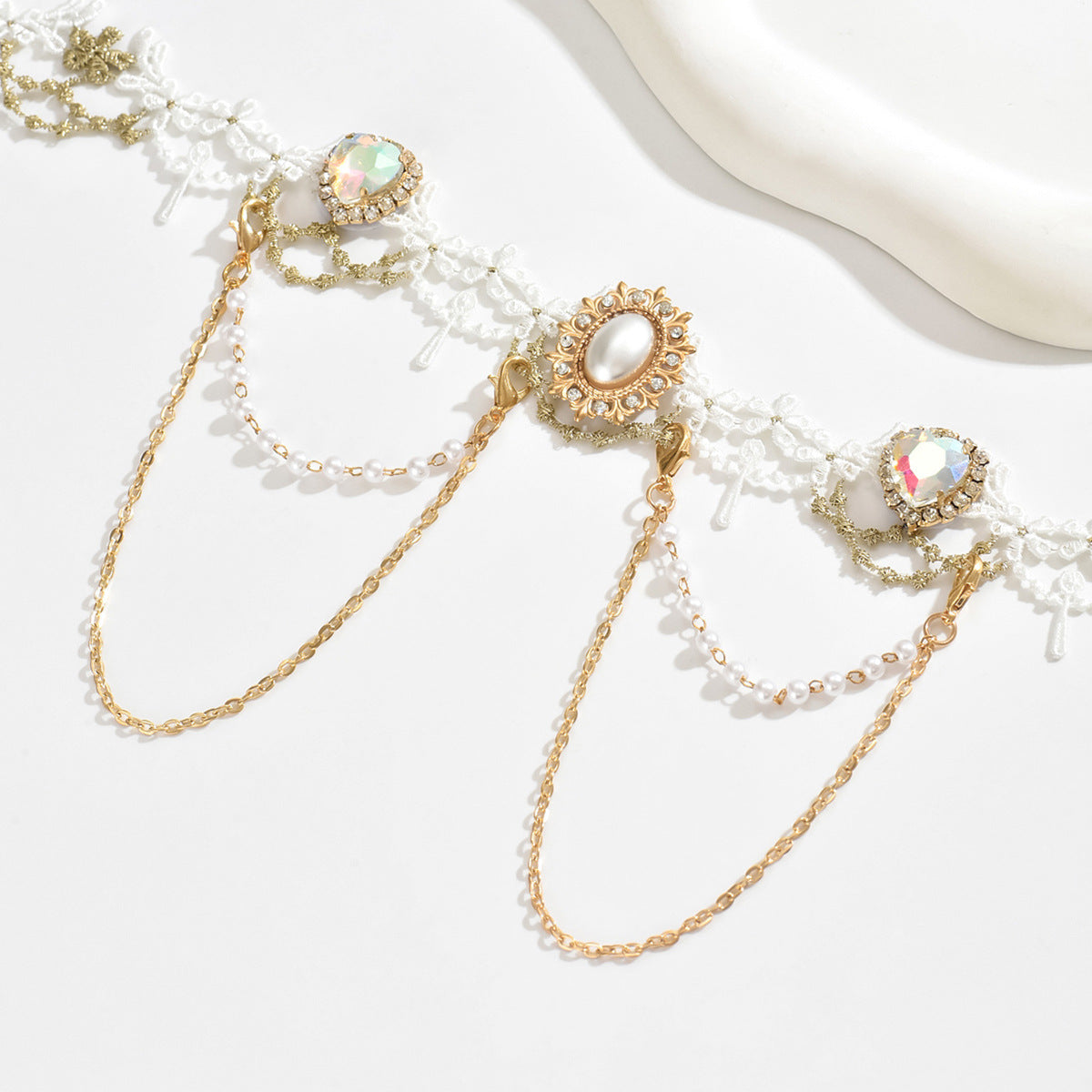 Vintage Pearl Tassel Choker – Elegant Waterfall of Pearls and Rhinestones