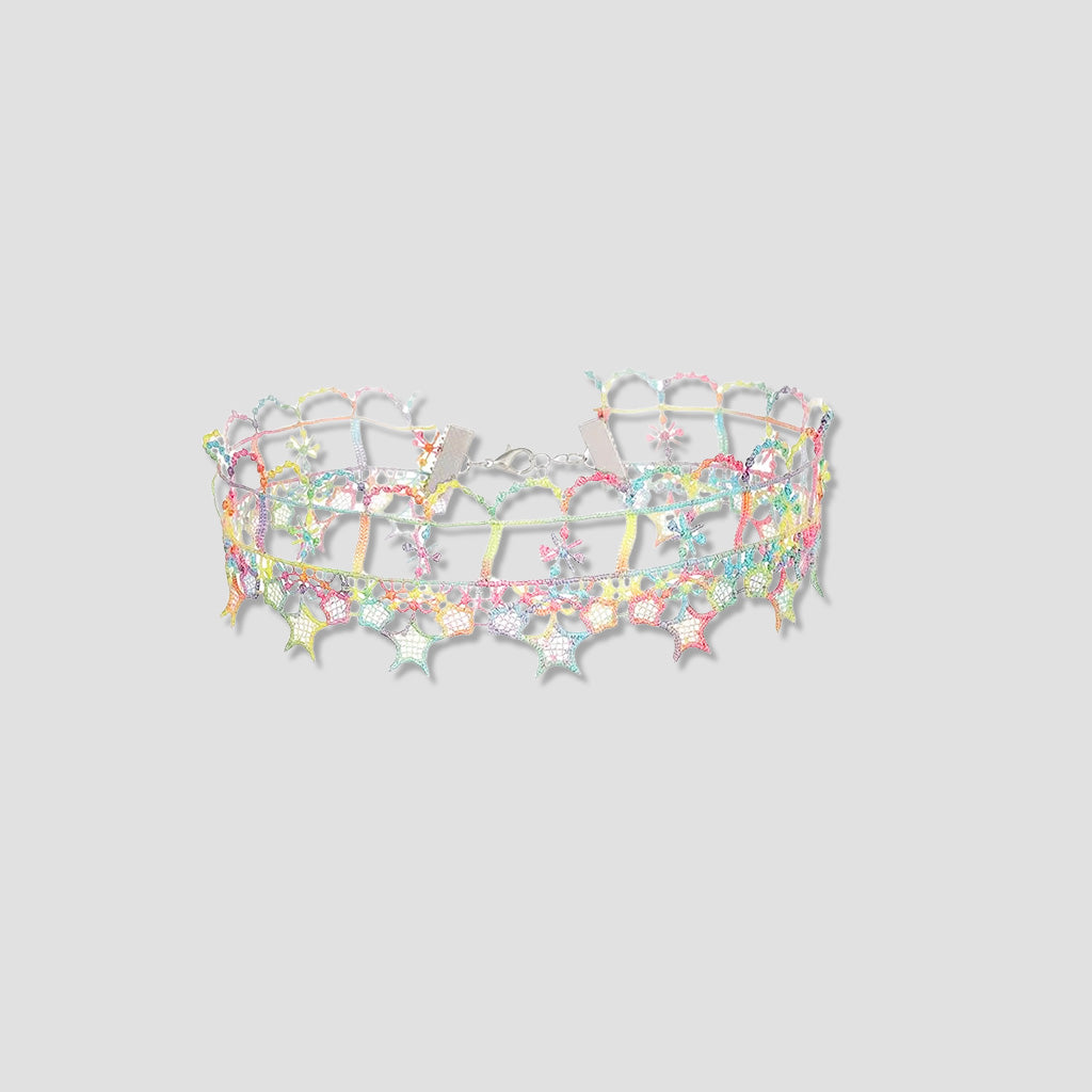 Monet’s Starry Floral Choker – A Rainbow of Pastels in Impressionist Lace