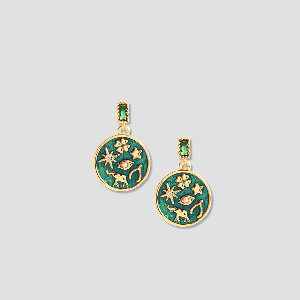 Enamel Sunflower Earrings – Artistic Floral Design with Opal Accents