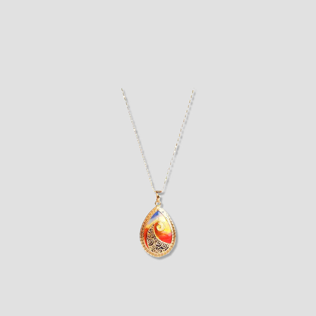 Enamel Droplet Pendant Necklace – Artistic Swirl Design with Vibrant Colors