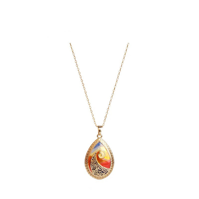Enamel Droplet Pendant Necklace – Artistic Swirl Design with Vibrant Colors