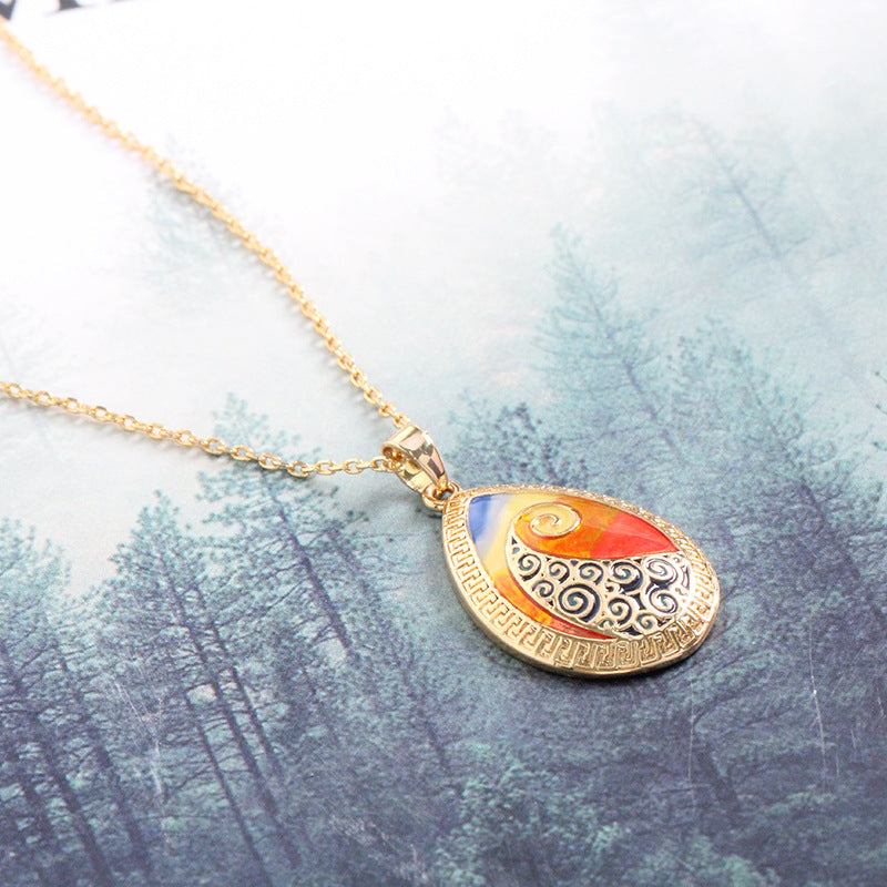 Enamel Droplet Pendant Necklace – Artistic Swirl Design with Vibrant Colors