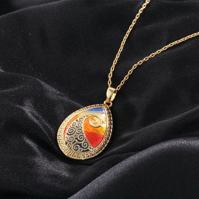 Enamel Droplet Pendant Necklace – Artistic Swirl Design with Vibrant Colors