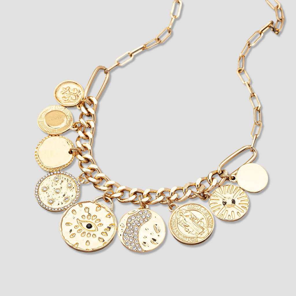 Cosmic Harmony Charm Necklace – Divine Symbols of Protection, Balance, and Destiny
