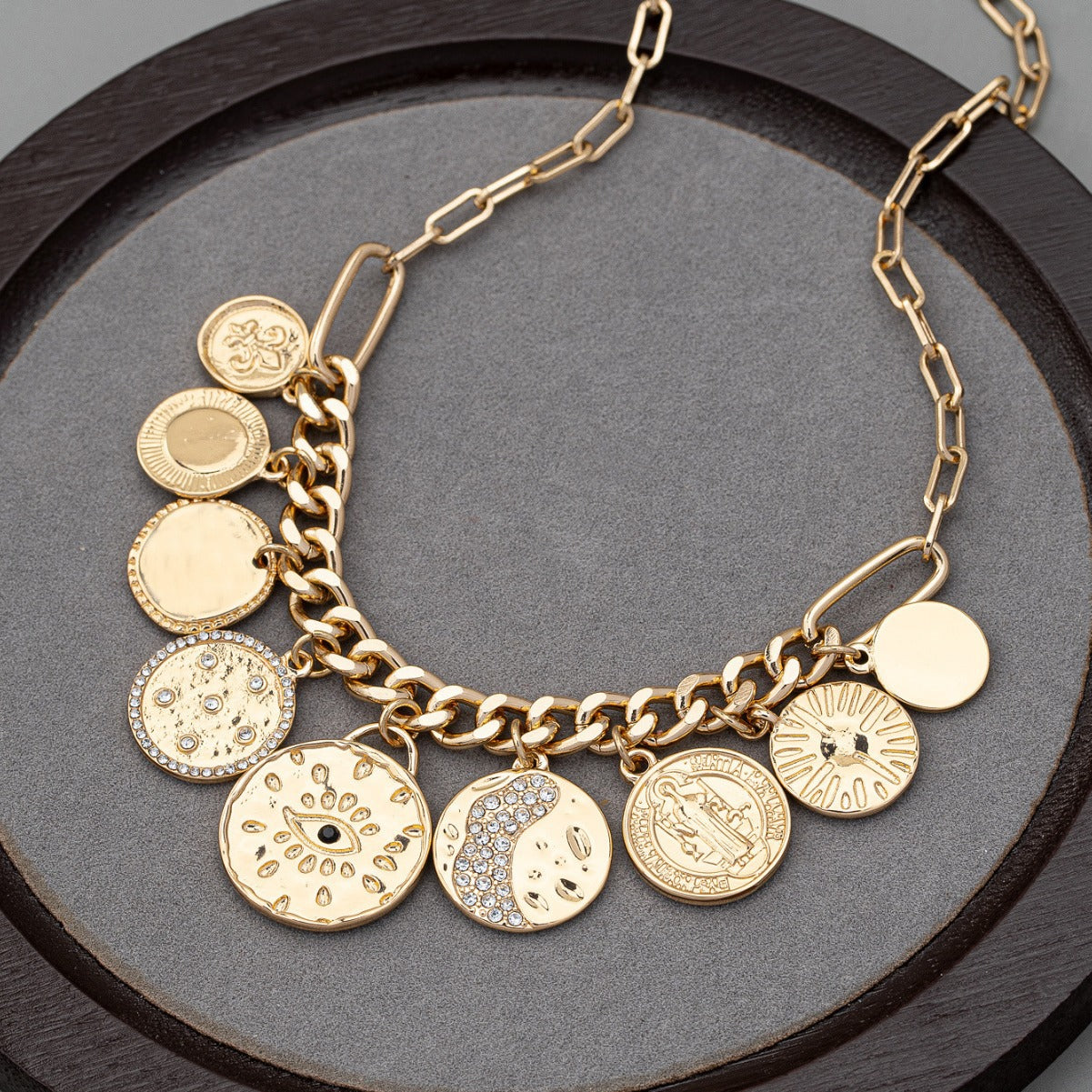 Cosmic Harmony Charm Necklace – Divine Symbols of Protection, Balance, and Destiny