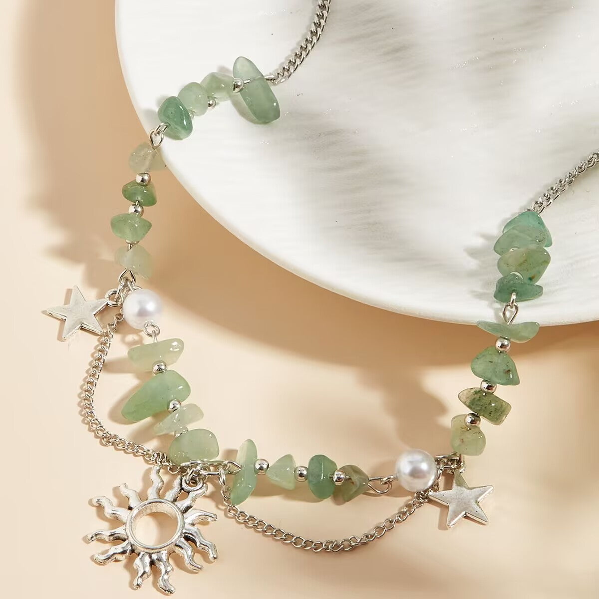Boho Chic Aventurine Sun & Star Necklace