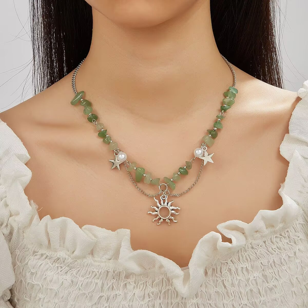 Boho Chic Aventurine Sun & Star Necklace