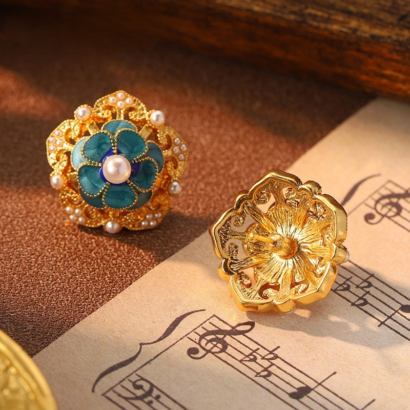 Vintage Enamel Flower Pearl Earrings