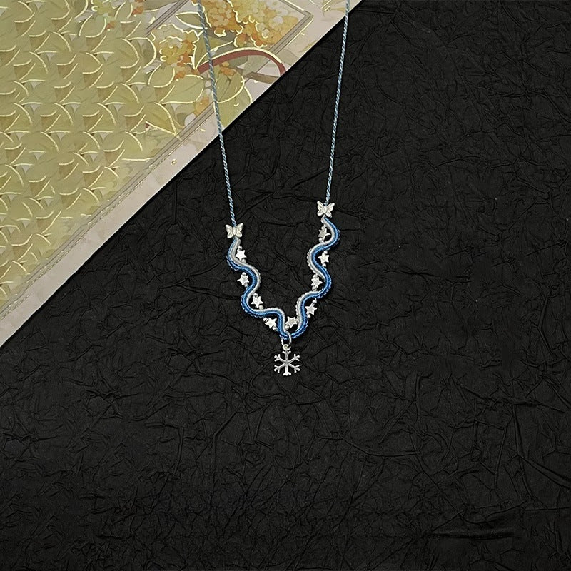 Handcrafted Snowflake and Butterfly Enamel Necklace