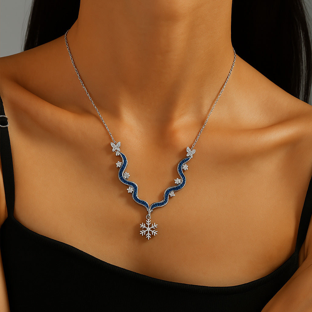 Handcrafted Snowflake and Butterfly Enamel Necklace
