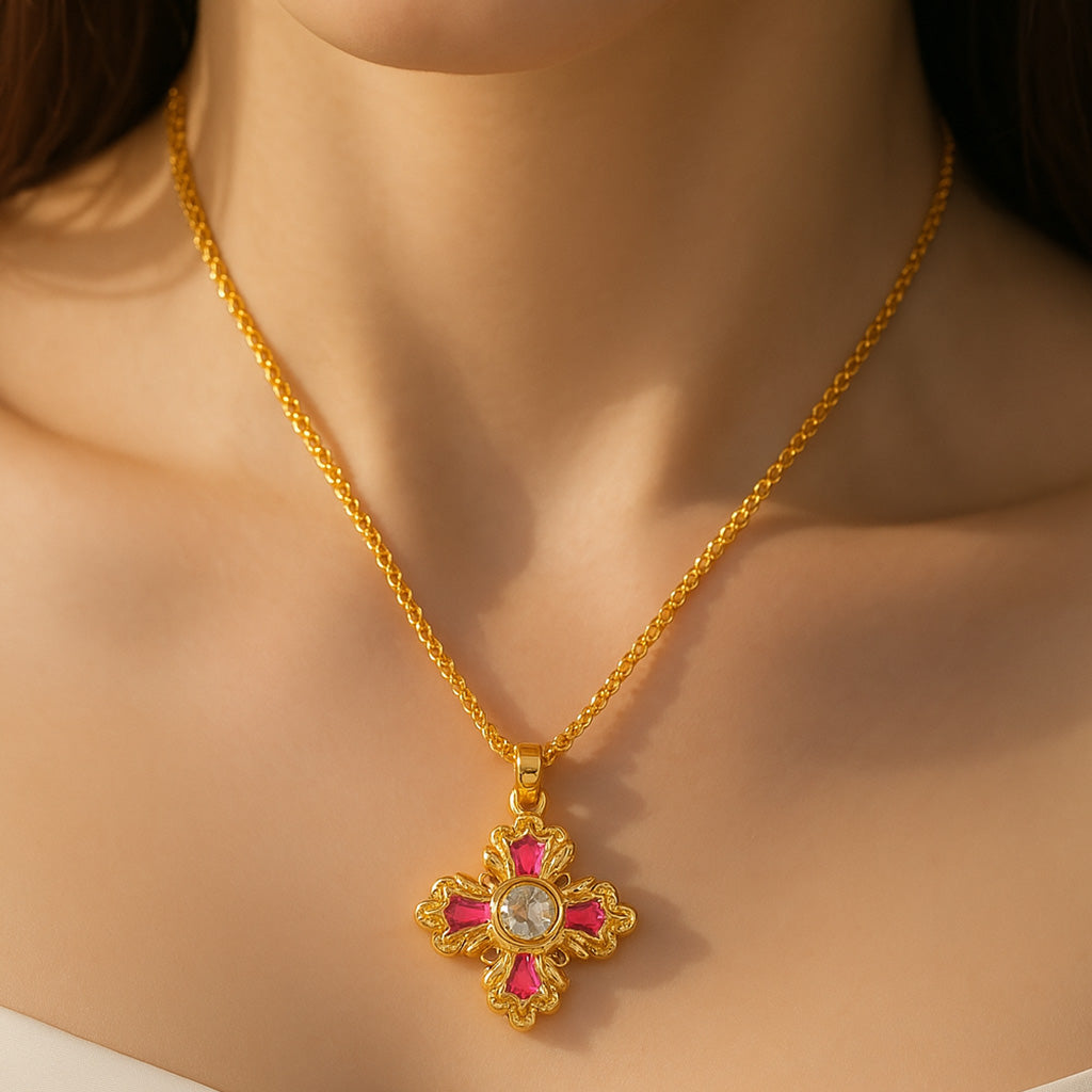 Solar Blessing Cross Necklace – Divine Power and Eternal Light