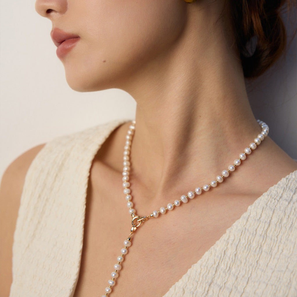 S925 Sterling Silver Natural Pearl Zirconia Necklace