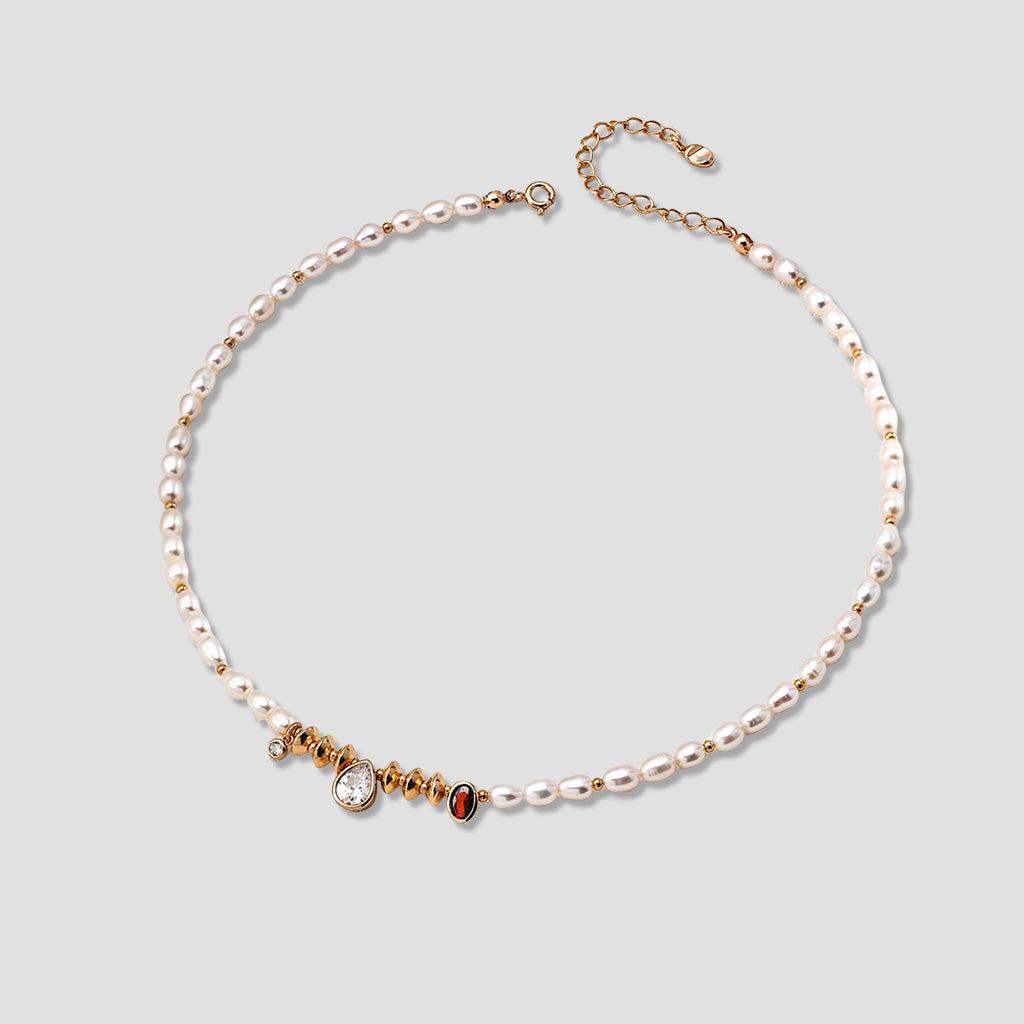 S925 Silver Vintage Pendant Necklace with Natural Pearls & Zircon