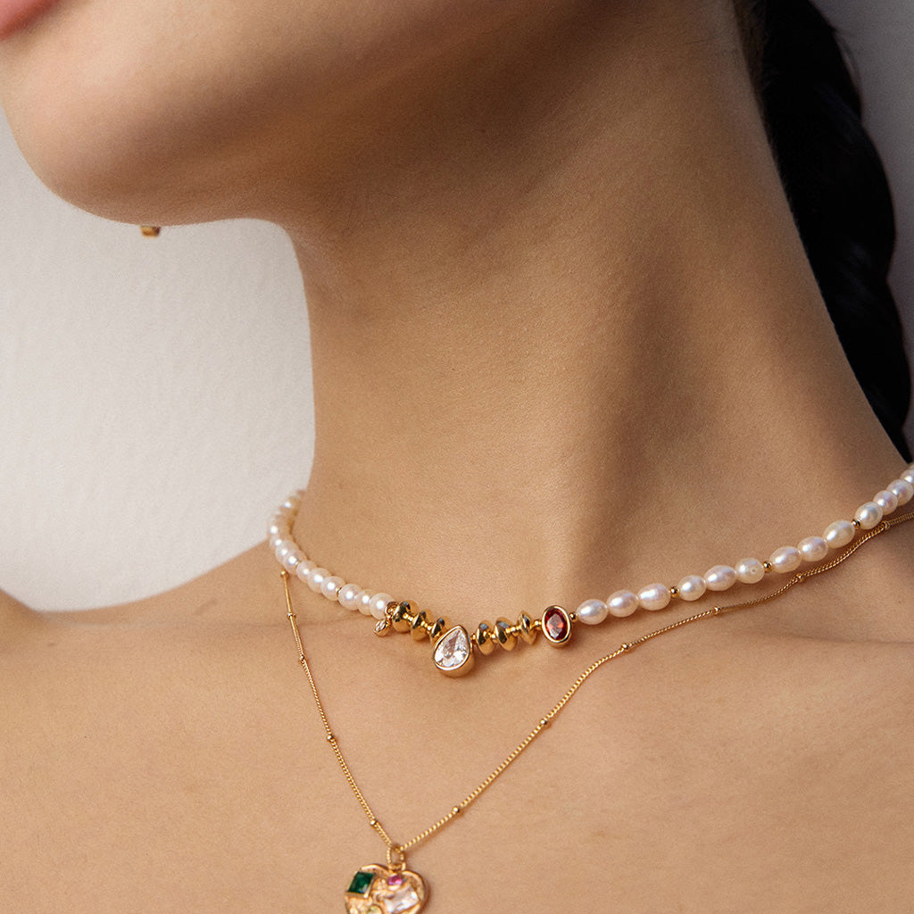 S925 Silver Vintage Pendant Necklace with Natural Pearls & Zircon