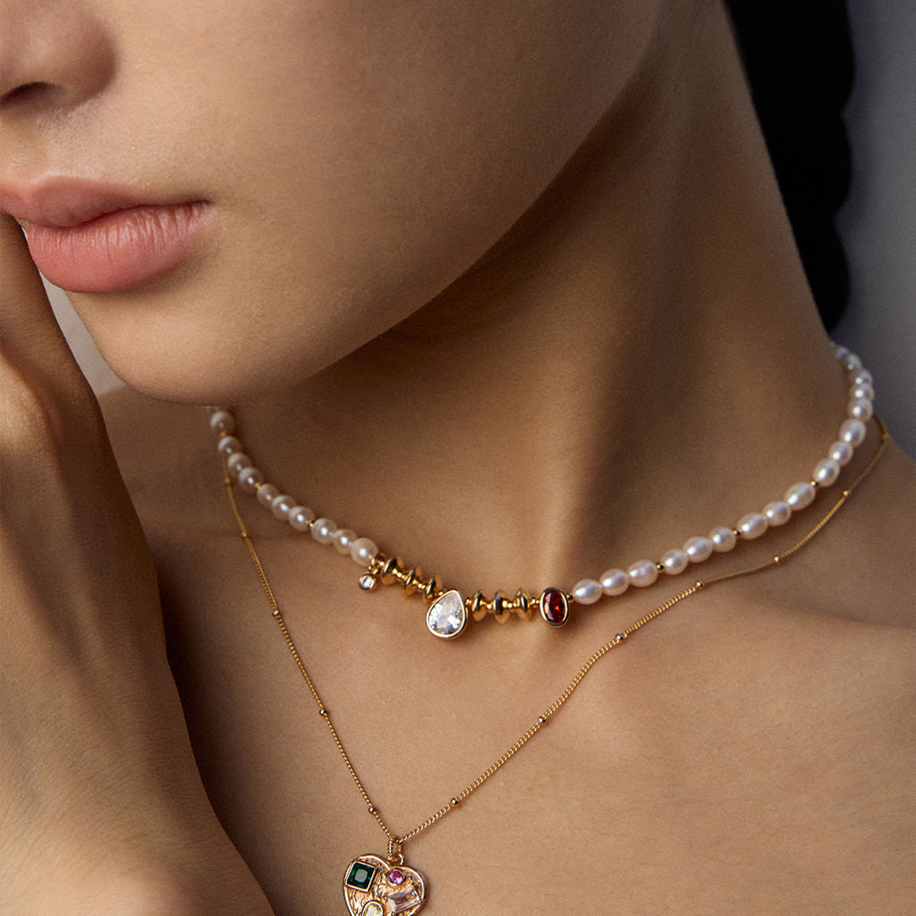 S925 Silver Vintage Pendant Necklace with Natural Pearls & Zircon