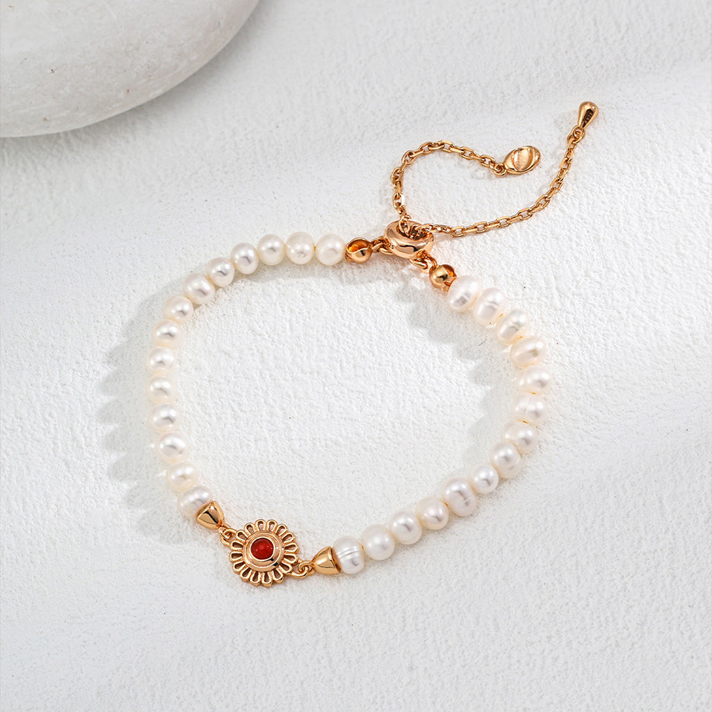 S925 Sterling Silver Pearl & Onyx/Garnet Bracelet