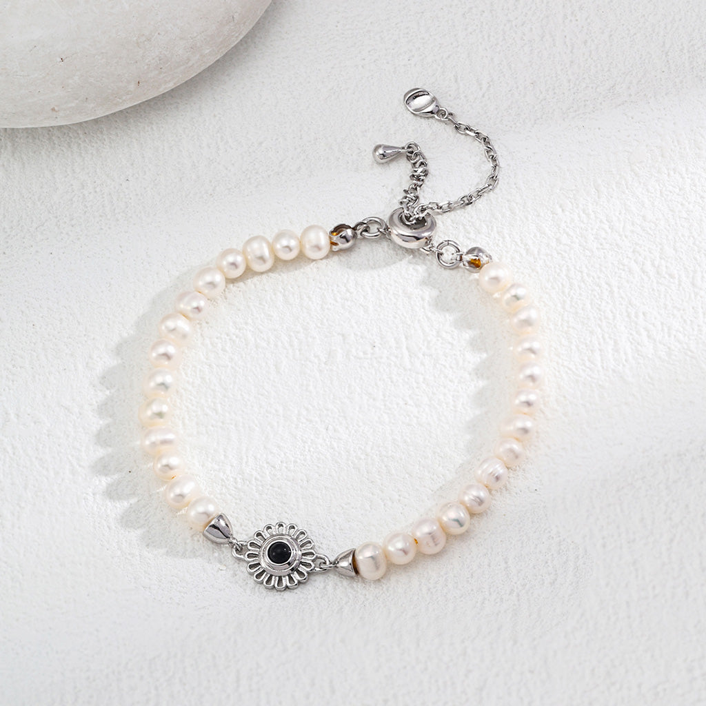 S925 Sterling Silver Pearl & Onyx/Garnet Bracelet