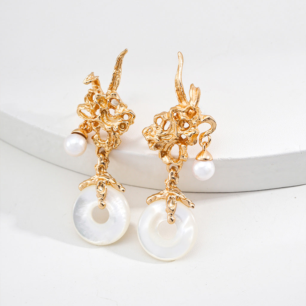 S925 Silver Vintage-Inspired Natural Pearl Mother-of-Pearl Earrings