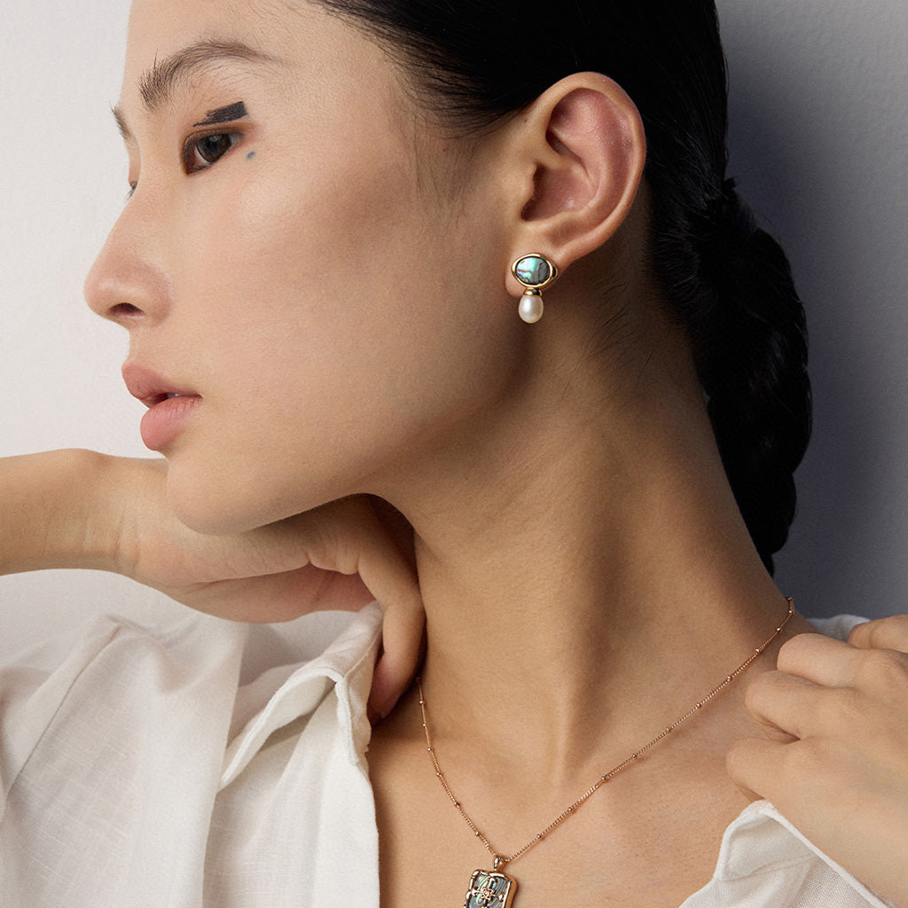 Sterling Silver Minimalist Freshwater Pearl Shell Earrings