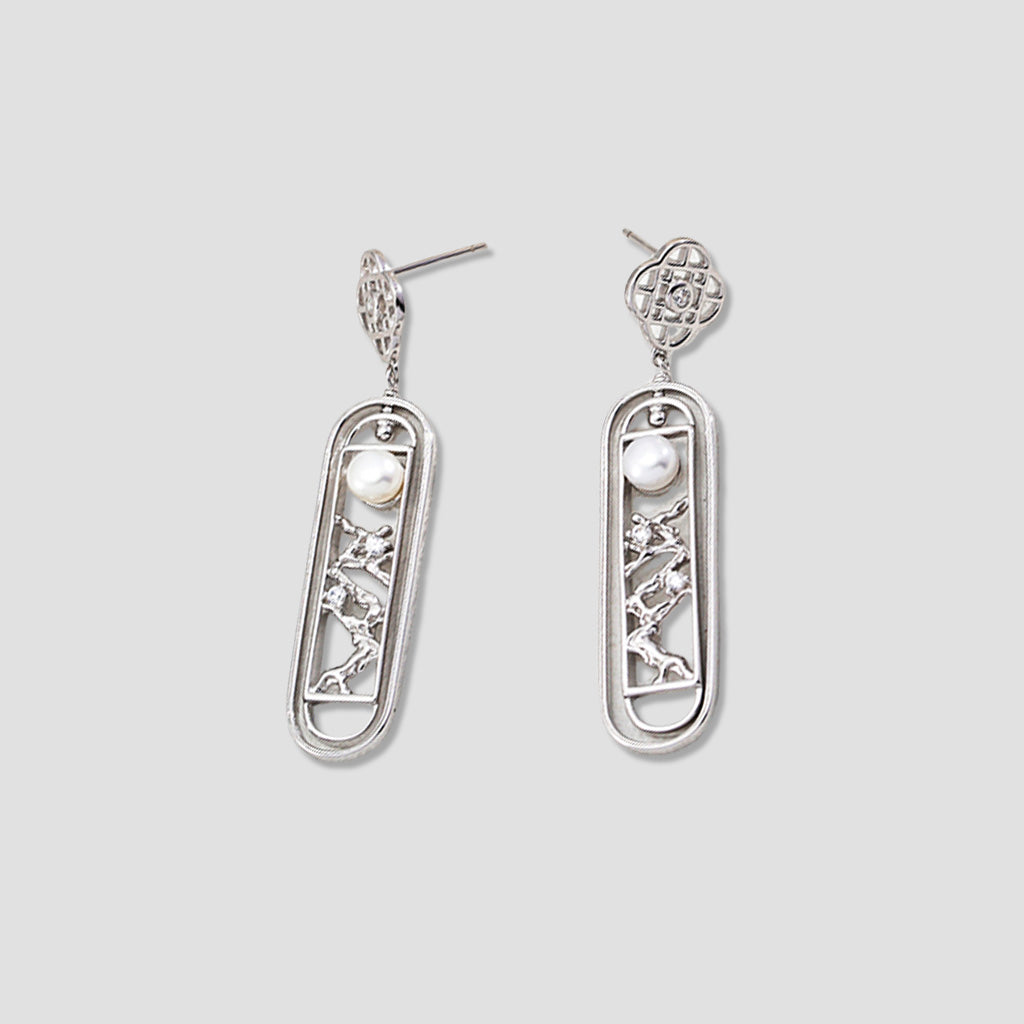 Sterling Silver Chinese Style Freshwater Pearl Earrings