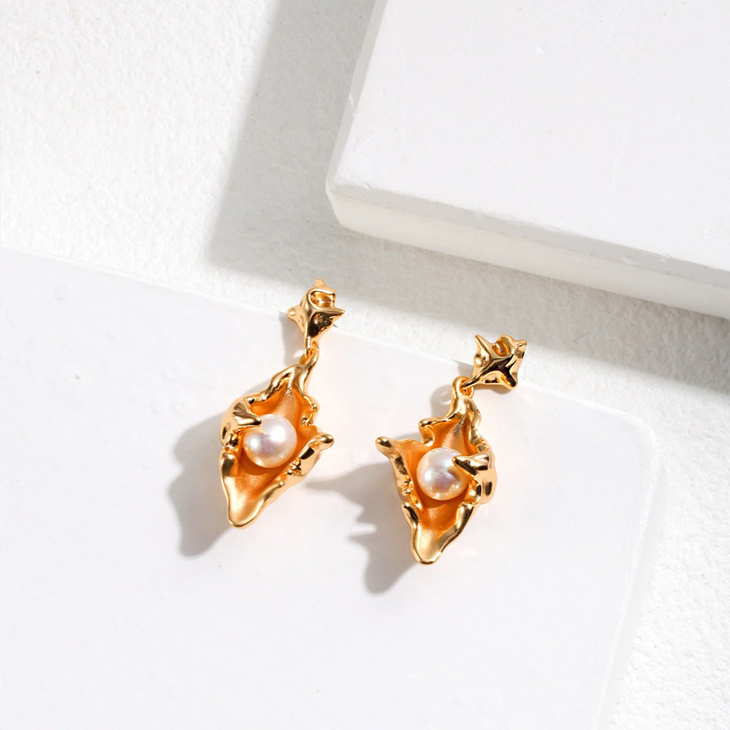 Ocean Whisper – Sterling Silver Pearl Statement Earrings
